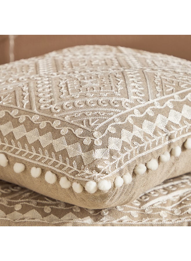 Home Box Embroidered Medallion Cushion 40x40 cm Beige - Image 3